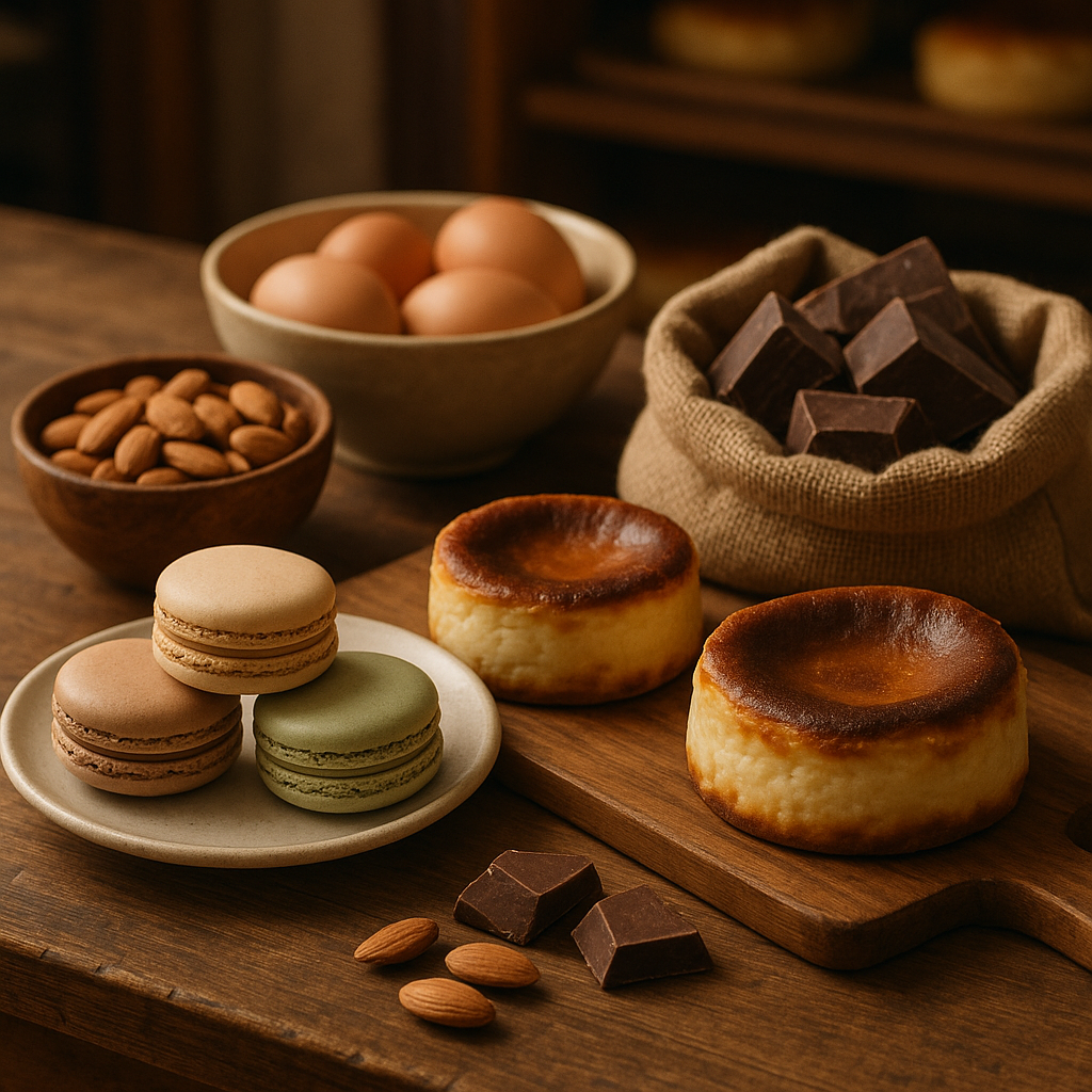 A delectable assortment of French macarons and Basque cheesecakes from Dallas Macarons